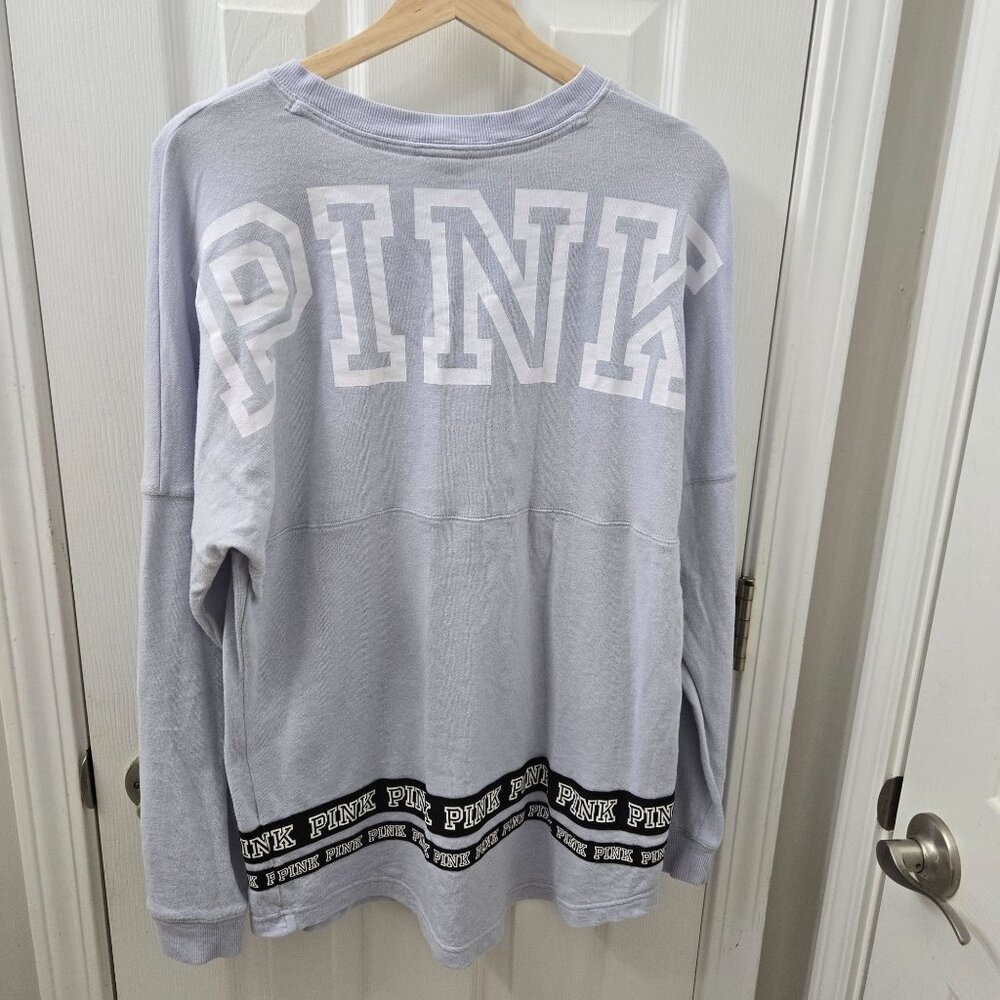 Victorias Secret PINK Spirit Jersey Womens M Lavender Logo Long‎ Sleeve Crewneck